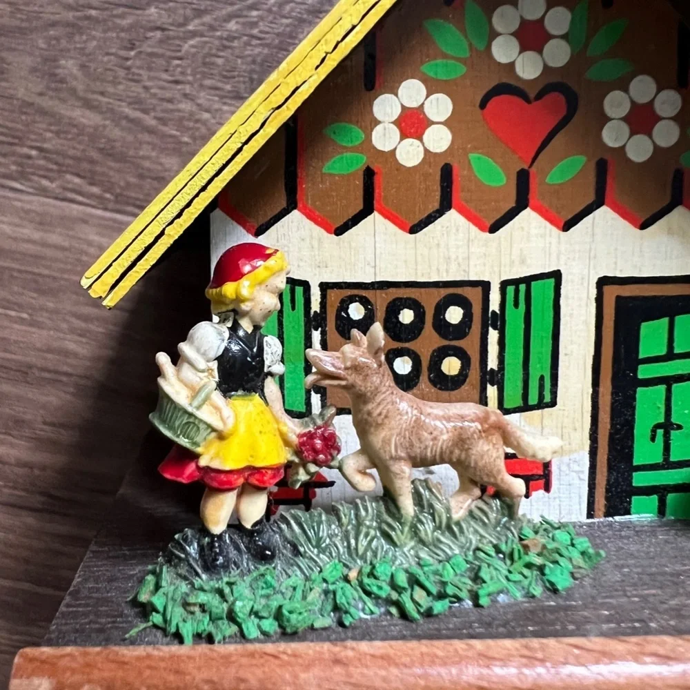 Vintage Little Red Riding Hood Wood House Bank Coin Cottage- Germany circa 1940